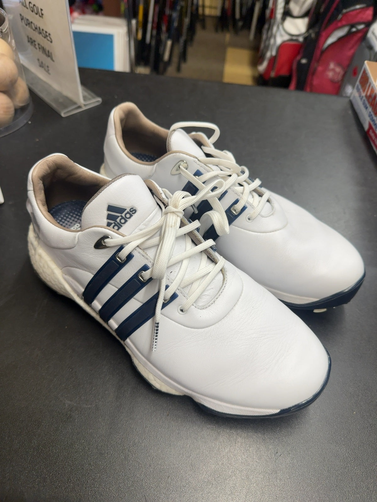 Adidas Tour360 22 Golf Shoes - White/Navy - Size 9.5