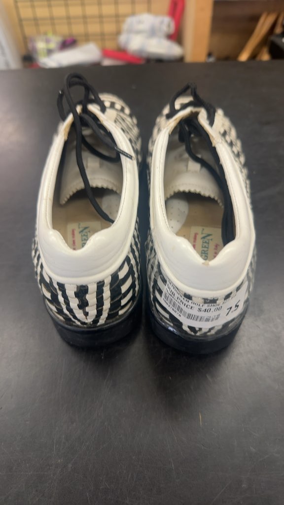 Aerogreen Golf Shoes Sommer Black and White Woven Leather Size 7.5
