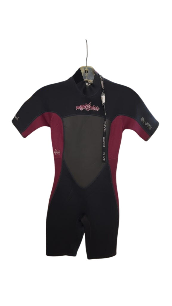 BARE Shorty Wetsuit Hibiscus Graphic Black/Maroon Good Condition Size 6