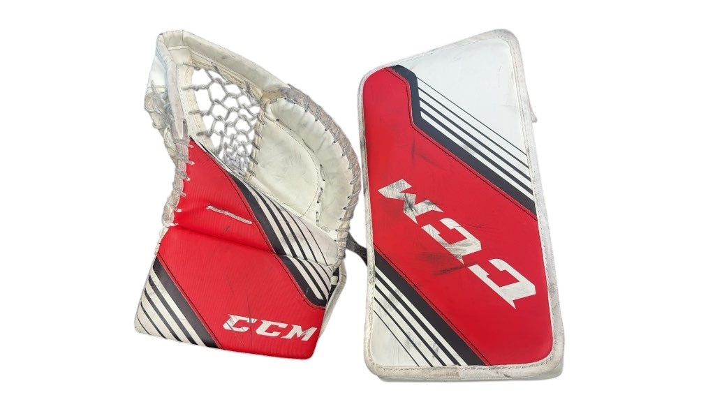 CCM Extreme Flex Youth Goalie Glove and Blocker Set Red/White/Black Used