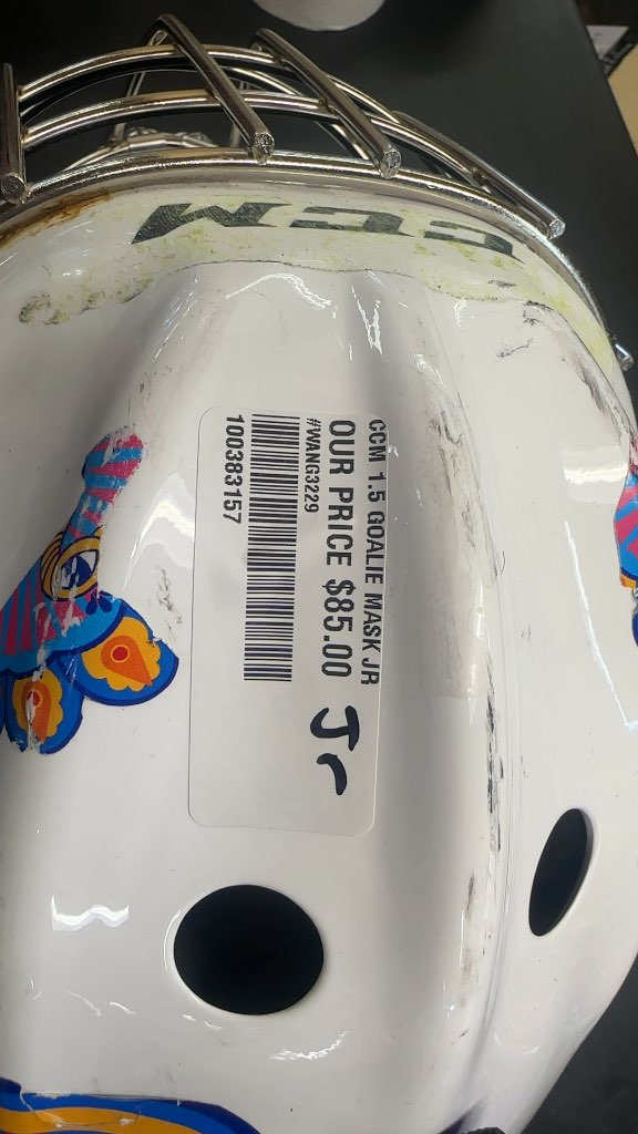 CCM Goalie Mask 1.5 White Used Junior
All decals will come off