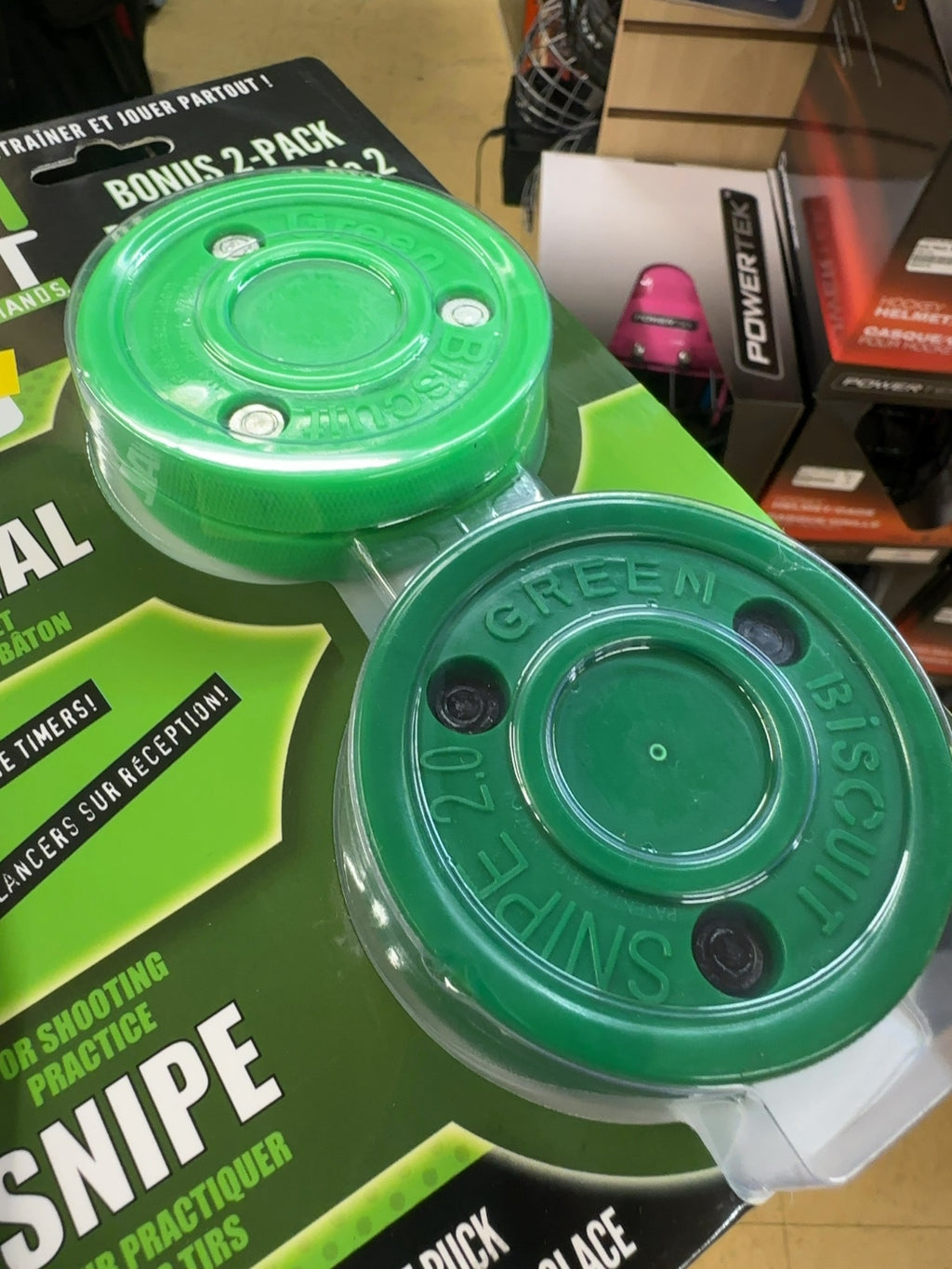 Green Biscuit Combo Pack - Original & Snipe Off-Ice Hockey Pucks