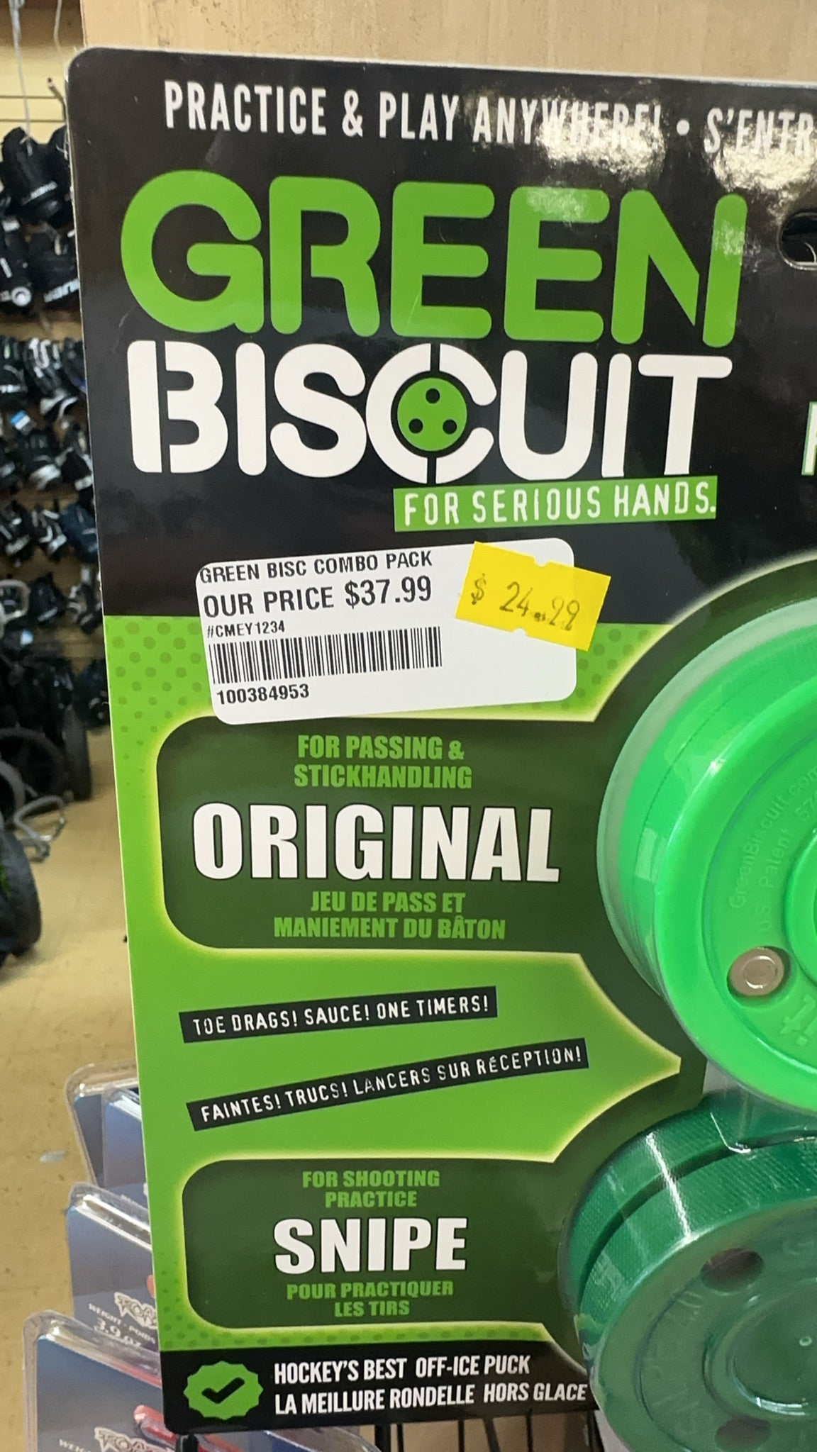 Green Biscuit Combo Pack - Original & Snipe Off-Ice Hockey Pucks