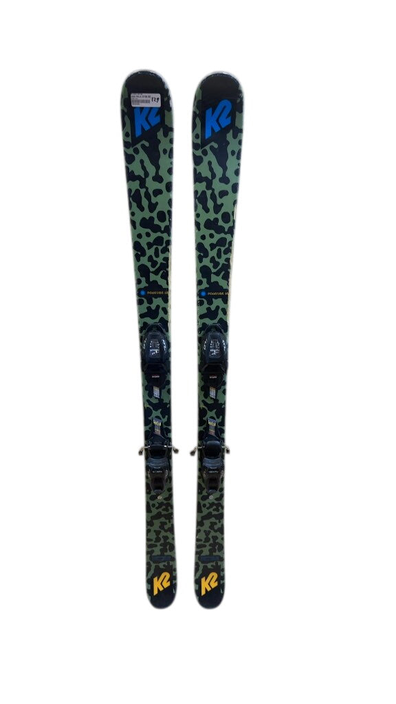 K2 Poacher Jr Skis with Marker 7.0 Bindings Used 129cm some rougher edges on the right side of both skis