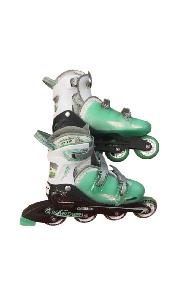 Roller Derby V-Tech 500 Adjustable Inline Skates - White/Mint Green - Size 6-9