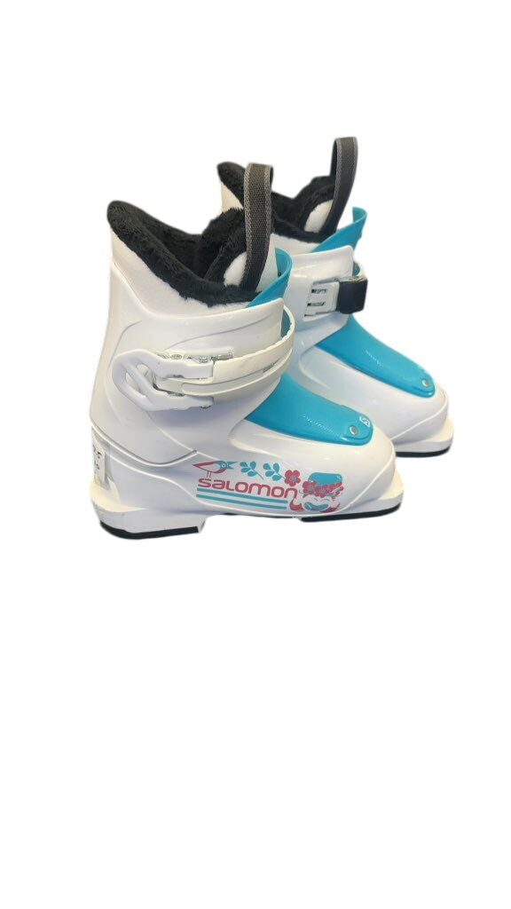 Salomon Kids Ski Boots T1 White Blue Used Size 17.5