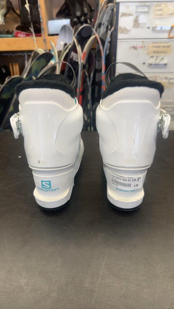Salomon Kids Ski Boots T1 White Blue Used Size 17.5