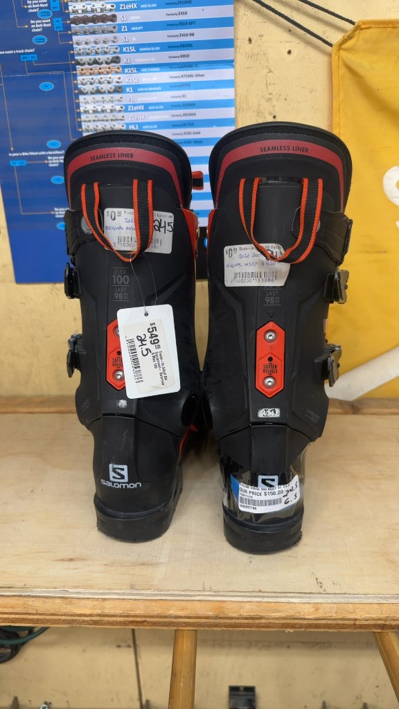 Salomon S/MAX 100 Ski Boots Black/Orange Used Size 24.5