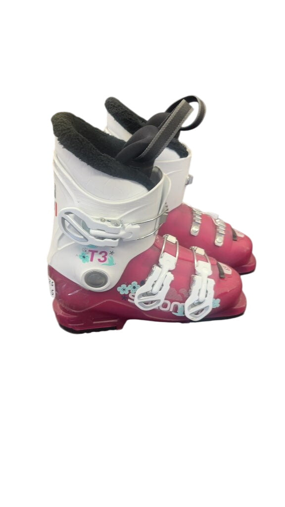 Salomon T3 Junior Ski Boots Pink/White Used Size 23.5
