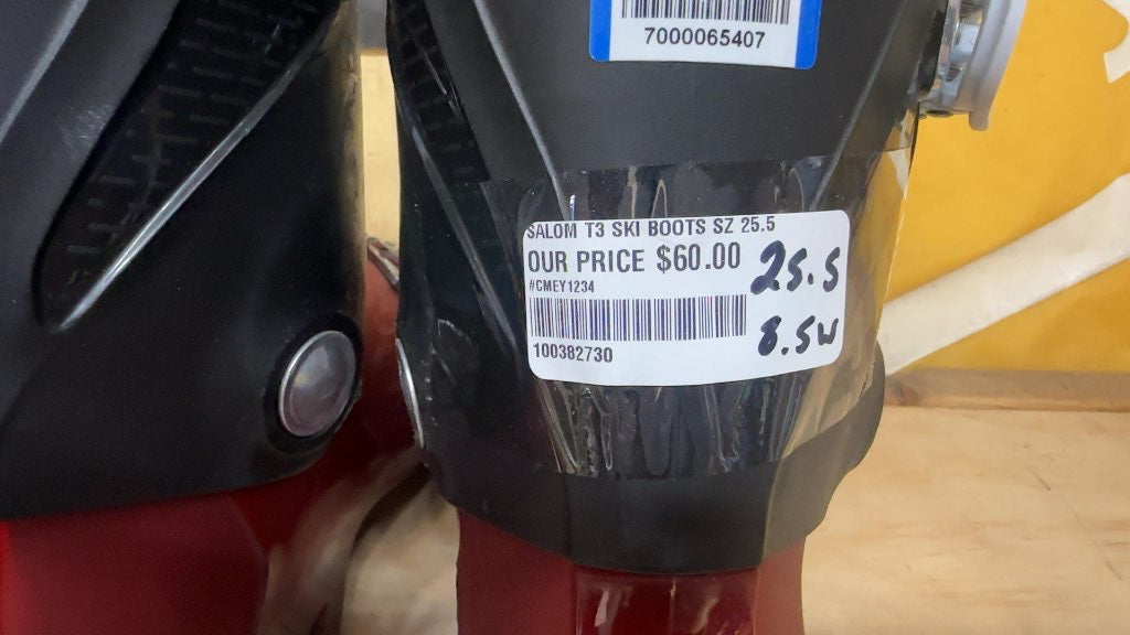 Salomon T3 Ski Boots Red/Black Used Size 25.5