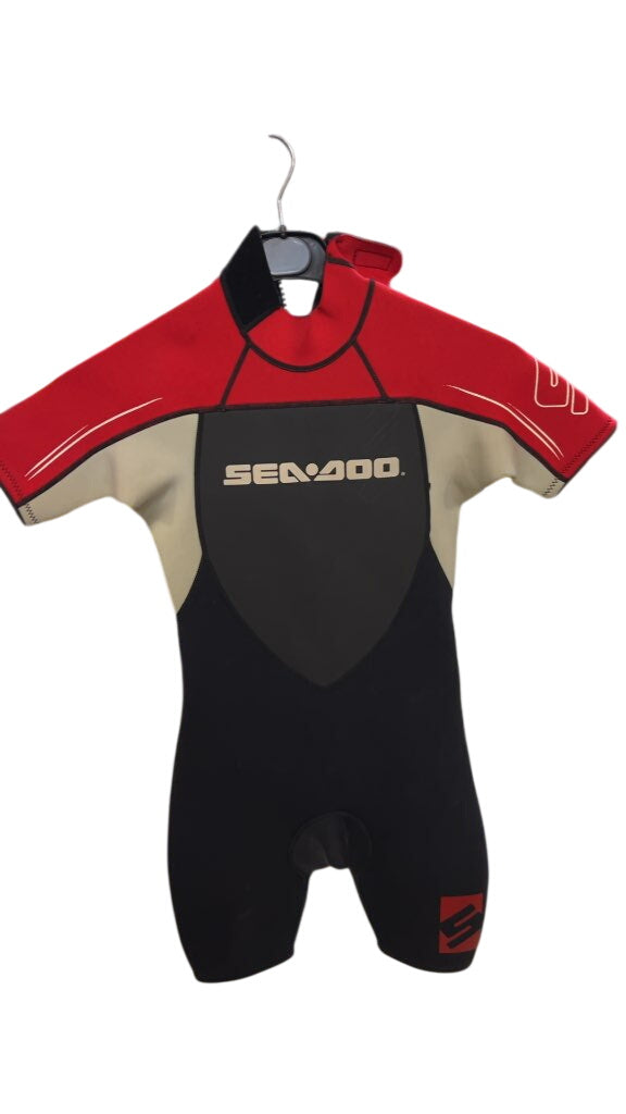 Sea-Doo Junior Shorty Wetsuit Ultra Flex Red/Black/Grey Used Size 10