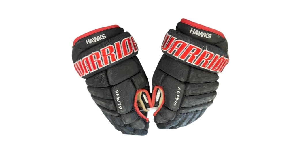 Warrior Alpha Hawks Hockey Gloves Black/Red Used 14"
Hole in one Palm