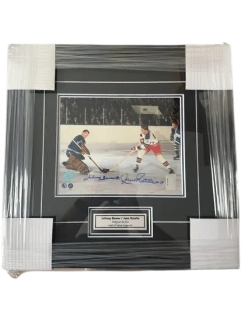AJ Sports World Framed Autographed Photo Johnny Bower & Jean Ratelle Original Six Era Excellent Condition