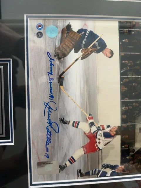 AJ Sports World Framed Autographed Photo Johnny Bower & Jean Ratelle Original Six Era Excellent Condition
