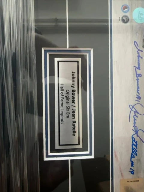 AJ Sports World Framed Autographed Photo Johnny Bower & Jean Ratelle Original Six Era Excellent Condition