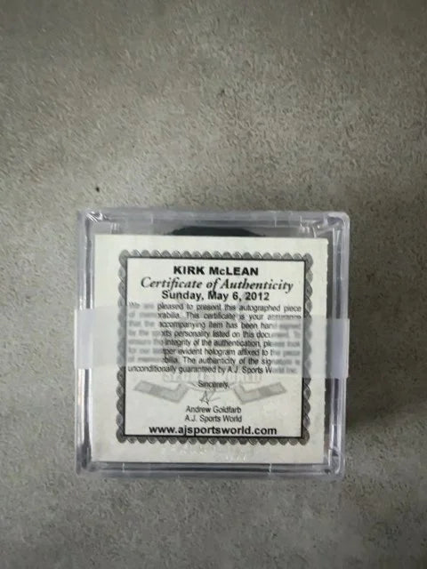 Kirk McLean Autographed Vancouver Canucks Flying Skate Logo Hockey Puck with COA Excellent Condition