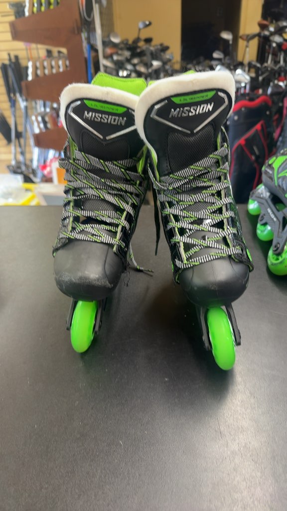 Mission Lil' Ripper Inline Hockey Skates Black/Green Used Size Y11-Y12