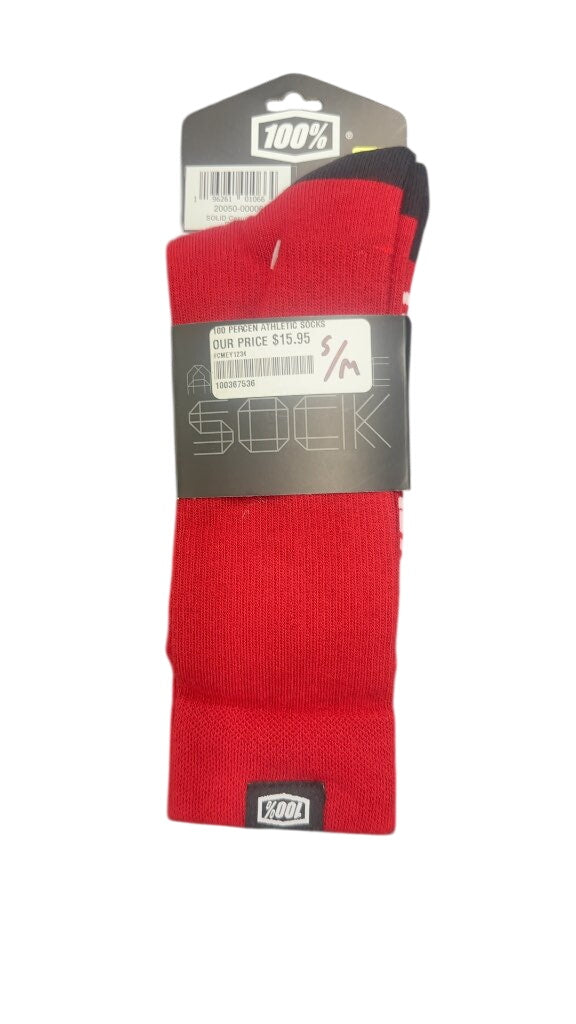 100% Athletic Crew Socks 6" Red New S/M