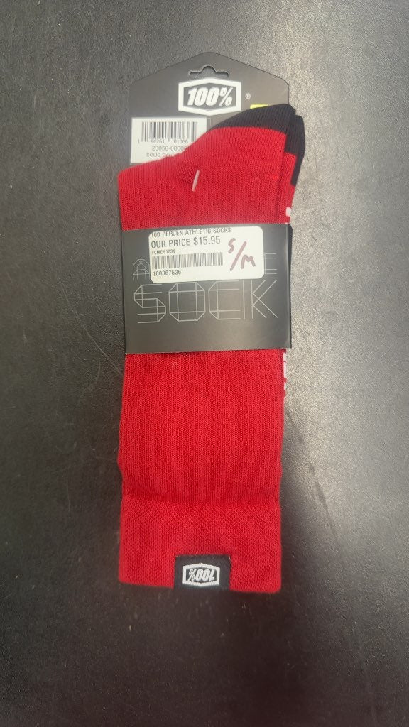 100% Athletic Crew Socks 6" Red New S/M