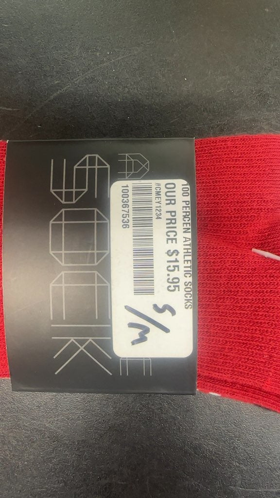 100% Athletic Crew Socks 6" Red New S/M