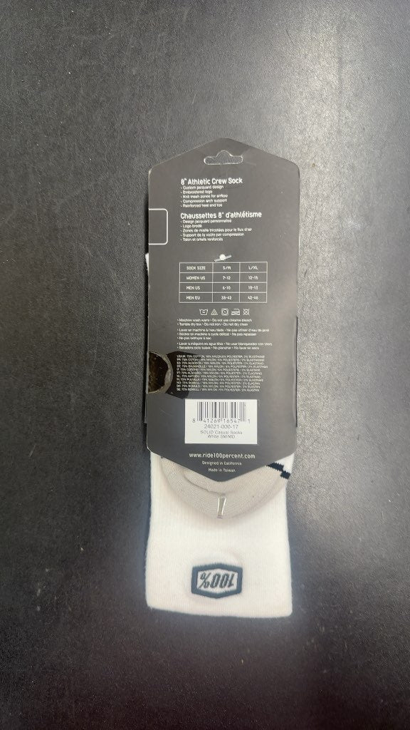 100% Athletic Crew Socks 6" White New S/M
