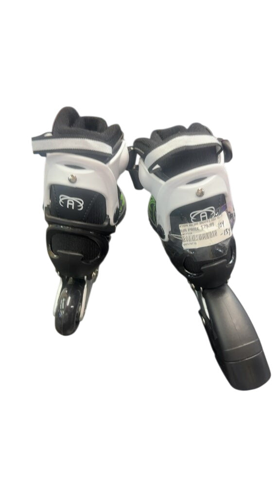 Aktion Adjustable Inline Skates Black/White/Green New  Size 10-13 kids