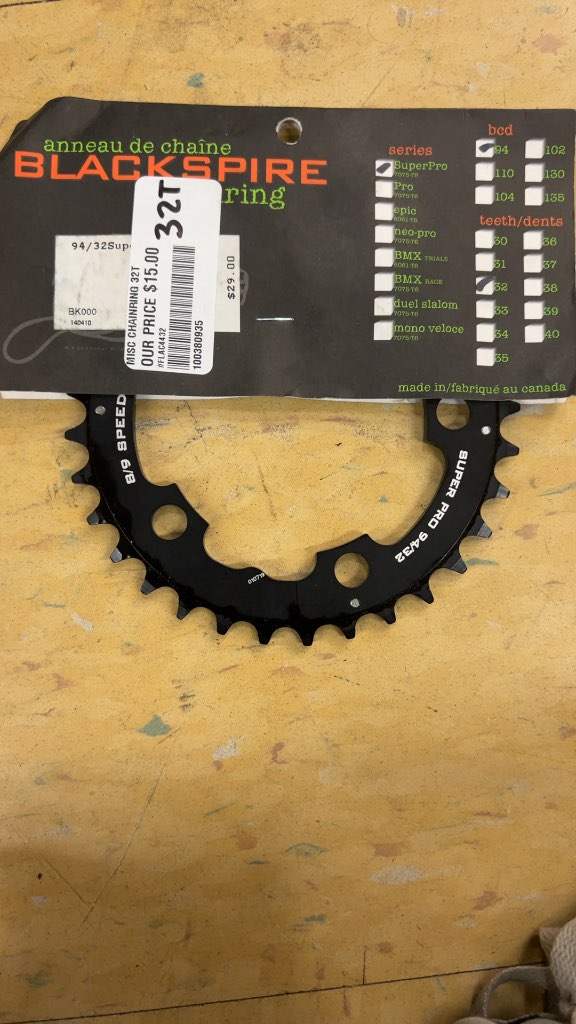 Blackspire SuperPro Chainring 32T 94mm BCD 8/9 Speed New