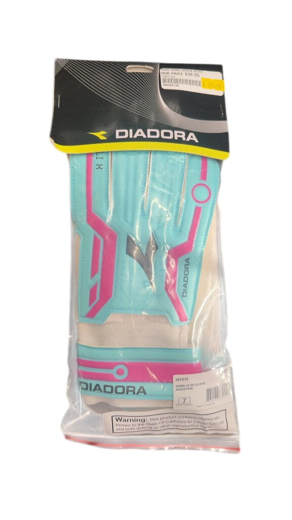 Diadora Ghibli X GK Soccer Goalie Gloves - Aqua/Pink - Size 7 brand new