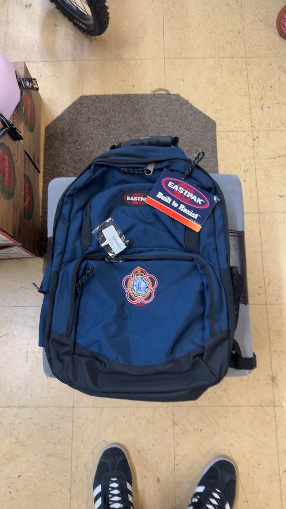 Eastpak Backpack Navy Blue CISM Patch Good Condition