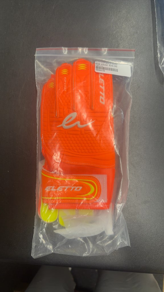 Eletto Flip V Flat Soccer Goalie Gloves - Orange/Yellow size 6 brand new