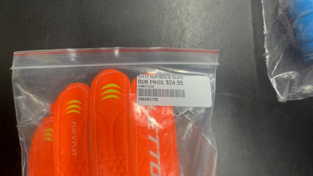 Eletto Flip V Flat Soccer Goalie Gloves - Orange/Yellow size 6 brand new