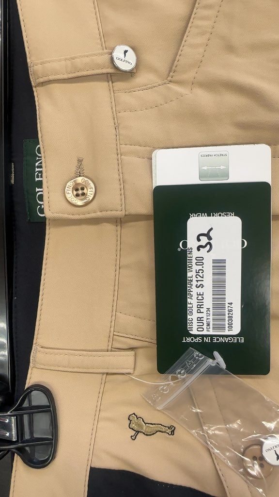 Golfino Women's Golf Pants Beige with Navy Stripes NWT Size 32