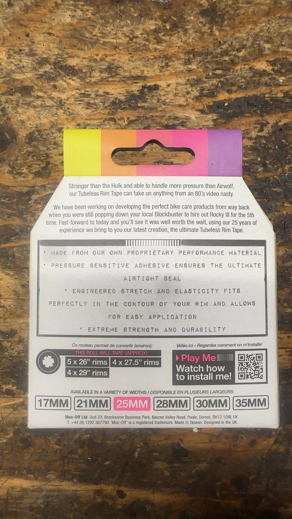 Muc-Off Tubeless Rim Tape 25mm x 10m New