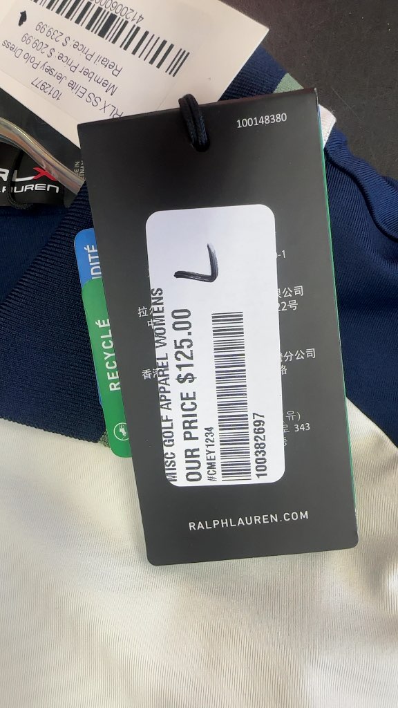 RLX Ralph Lauren Golf Polo Dress SS Elite Jersey Navy/White New With Tags Large