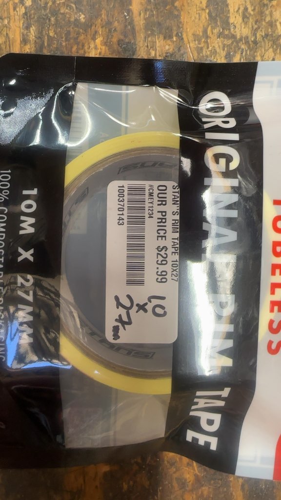 Stan's Original Tubeless Rim Tape New 10m x 27mm