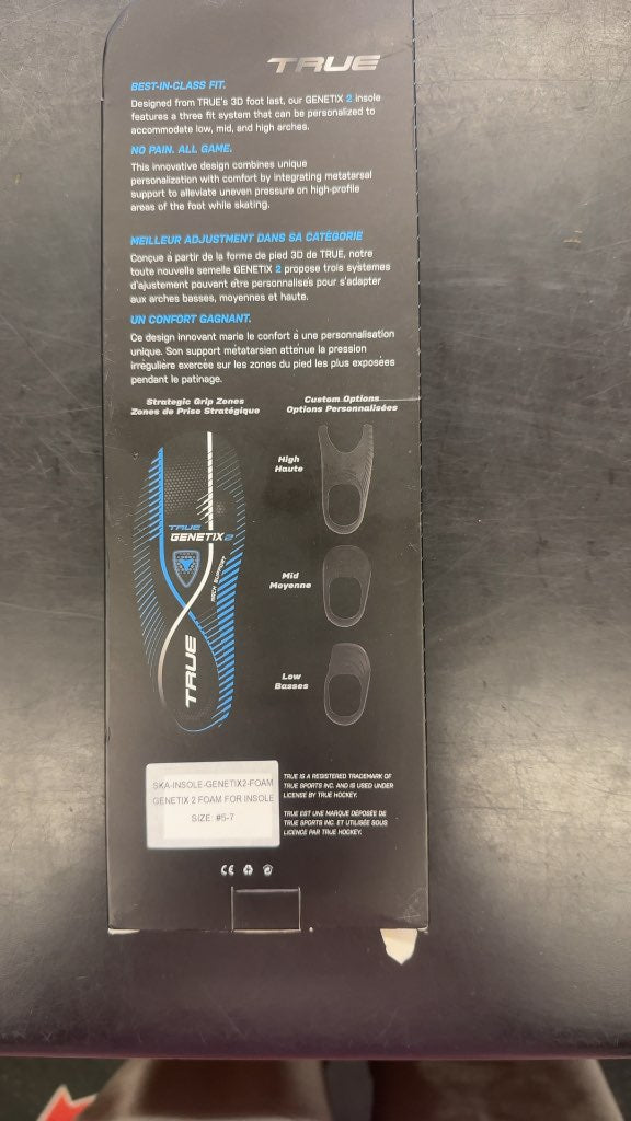 TRUE Genetix 2 Hockey Insoles - Size 5-7
High arch insole new in box